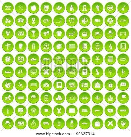100 bus icons set green circle isolated on white background vector illustration