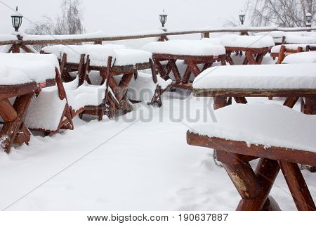 Winter ski chalet and cabin in snow mountain