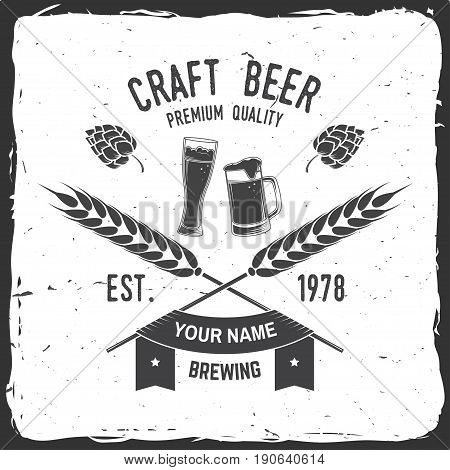 Craft Beer badge. Vector illustration. Vintage design for bar, pub and restaurant business. Coaster for beer.