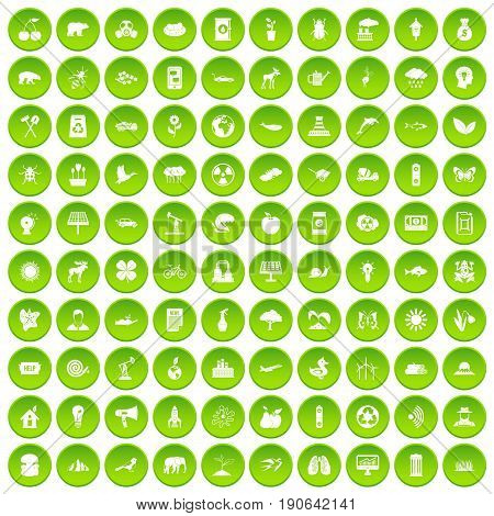 100 eco care icons set green circle isolated on white background vector illustration