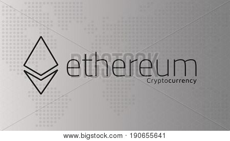 Ethereum logo and dotted world map. Editable eps10 Vector. Transparent background.