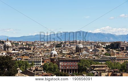 Rome, Italy - April17, 2017: Panorama of Rome from the Janiculum hill