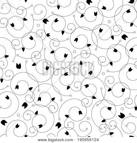 Black flower on white background seamless pattern. Elegant thin line floral ornament. Ar deco vector pattern. Simple monochrome seamless pattern tile. Gentle textile pattern swatch. Feminine wallpaper