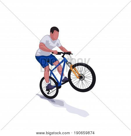 illustration of man riding on bicycle with shadow isolated on white background