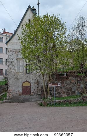 Part of ancient building at sunset in Vyborg Russia. Vyborg is 174km northwest of St Petersburg and just 30km from the Finnish border.