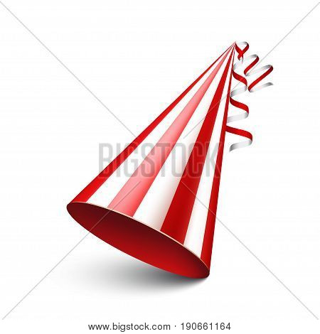 Party shiny hat with ribbon. Holiday decoration.Celebration.Birthday.Vector illustration on white background.
