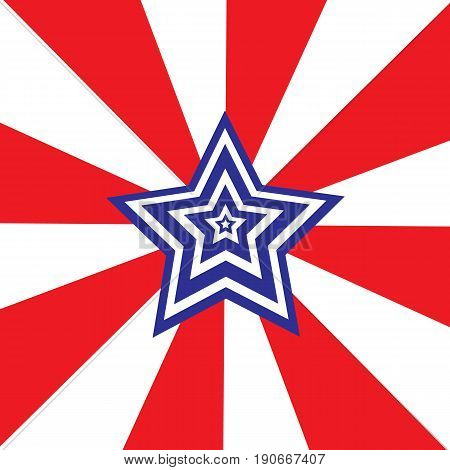 A white-blue star on a white-and-red striped background is a flat illustration for the national American holiday - Independence Day of the USA. You can use it on badges stickers and printed products
