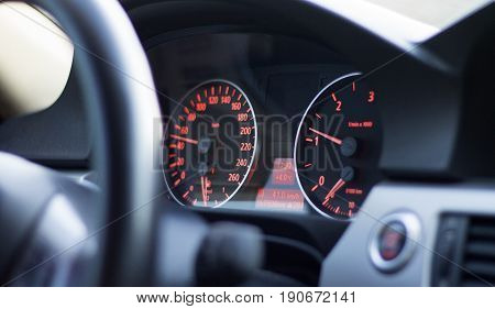 Inside Picture Of A Luxury Car And Its Board.