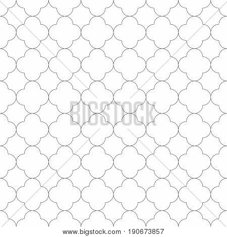 Quatrefoil seamless pattern background in black and white. Vintage and retro abstract ornamental design. Simple flat vector illustration.