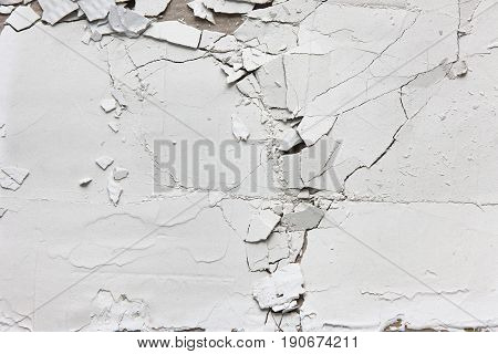 White Crack Wall Split Old Plaster Peel Texture Stucco Background Repair Free Space Crush Error Scratch Concept