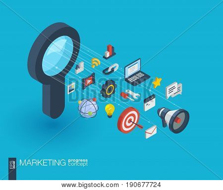 Market integrated 3d web icons. Digital network isometric progress concept. Connected graphic design line growth system. Abstract background for seo optimization, web development. Vector Infograph