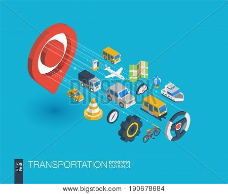 Transportation integrated 3d web icons. Digital network isometric progress concept. Connected graphic design line growth system. Abstract background for traffic, navigation service. Vector Infograph