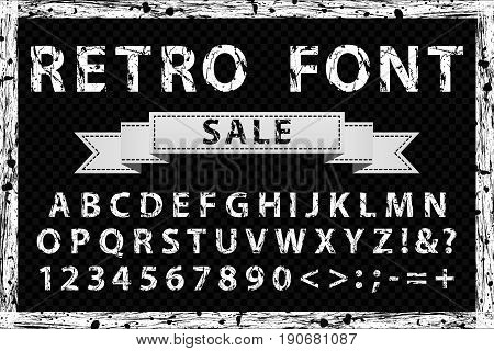 Grunge Vintage Ink Black And White Font. Old Style Letters. Vector Illustration