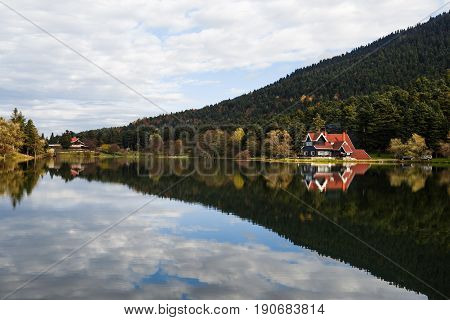 Wooden Lake House In Golcuk National Park