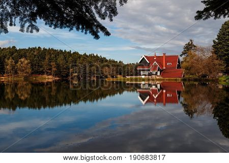 Wooden Lake House In Golcuk National Park