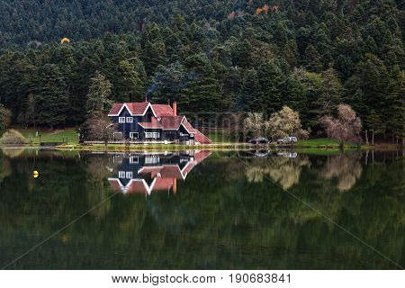 Wooden Lake House In Golcuk National Park