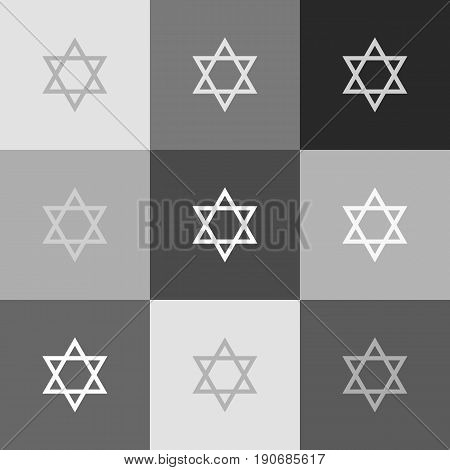 Shield Magen David Star. Symbol of Israel. Vector. Grayscale version of Popart-style icon.