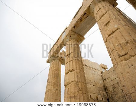 columns of the Acropolis (Propilea) Athens Greece