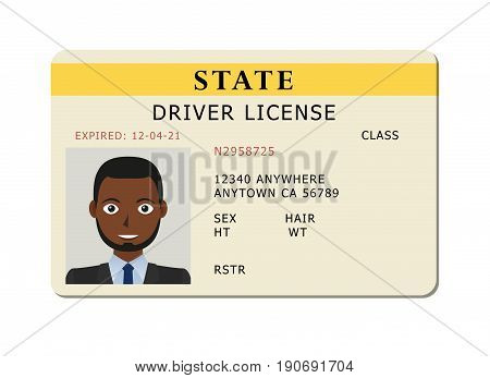 Driving id license with person photo identification card. Vector illustration.