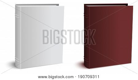 Template three-dimensional hardcover closed book. Isolated on white vector illustration