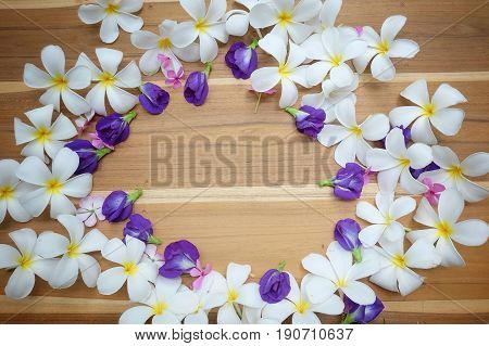 Plumeria Flowers on wooden basket for spa concept.