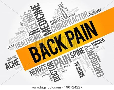 Back Pain Word Cloud Collage, Health Concept Background