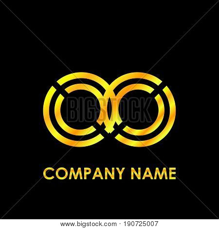 Initial letter OO elegant gold reflected lowercase logo template in black background