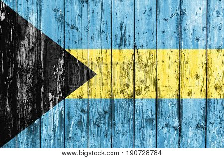 Flag of Bahamas painted on wooden frame