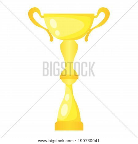 Vector golden trophy champion cup. Championship prize for first place. Victory symbol isolated on white background.