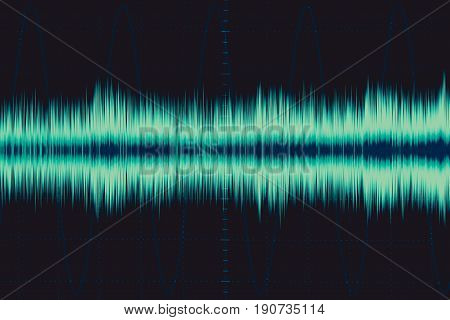 Electronic Wave. Sound Frequency Wave. Oscilloscope Digital Waveform Signal On Green Screen Illustra
