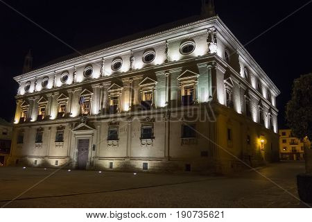 Vazquez de Molina Palace (Palace of the Chains) at night Ubeda Spain