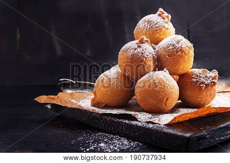 Fried carnival italian dessert in carnival top view