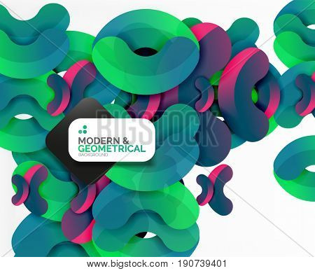Abstract color geometric round shapes on white - elements with shadow, colorful composition