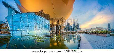 Vibrant panorama background of Singapore skyline at the business bay
