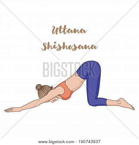 Women silhouette. Extended Puppy yoga pose. Uttana Shishosana Vector illustration