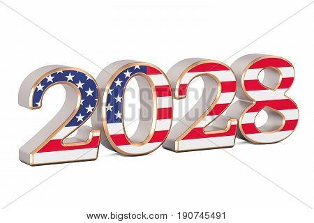 2028 with flag of USA concept 3D rendering