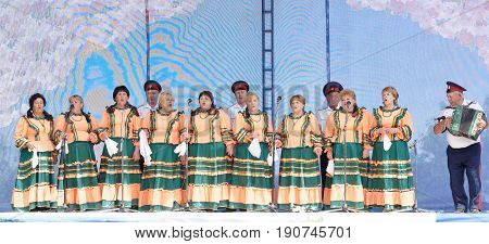 RazdorskayaRostov Region Russia- June 04; 2017: Group of elderly Cossacks singing at the Trinity