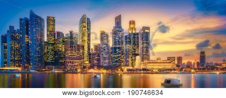 Vibrant panorama background of Singapore skyline at the business bay