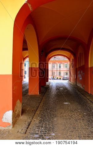 Medieval city Sighisoara. Urban landscape in the downtown of the medieval city Sighisoara, Transylvania