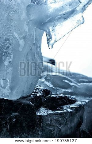 Melted Ice Abstract Figureon The Stone Melted Water Drop .nature Background.