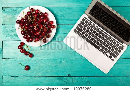 Cherries On A Bright Background
