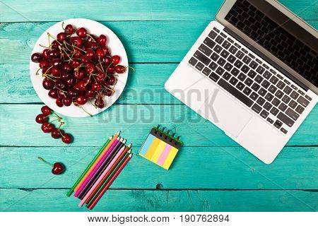 Cherries On A Bright Background