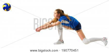 Young woman volleyball player isolated (with ball ver)