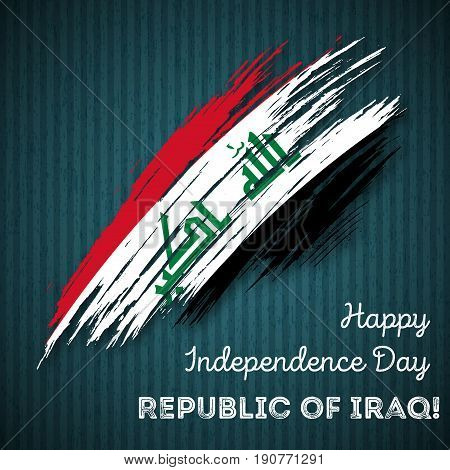 Republic Of Iraq Independence Day Patriotic Design. Expressive Brush Stroke In National Flag Colors