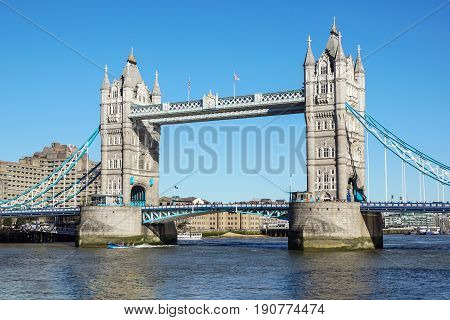 Tower Bridge in London, United kingtom. sunny day