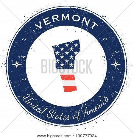 Vermont Circular Patriotic Badge. Grunge Rubber Stamp With Usa State Flag, Map And The Vermont Writt