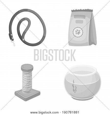Leash, feed and other zoo store products.Pet shop set collection icons in monochrome  vector symbol stock illustration .