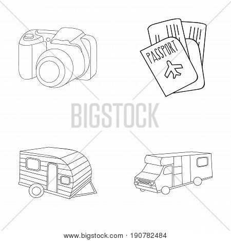 Vacation, photo, camera, passport .Family holiday set collection icons in outline  vector symbol stock illustration .