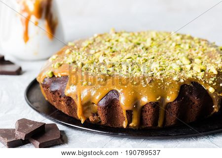 Chocolate Cake With Pistachios And Salted Caramel