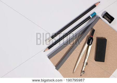 Mathematics Math Desk Or Math Office Supplies. Education Math Workplace With Pen, Notebook, Divider
